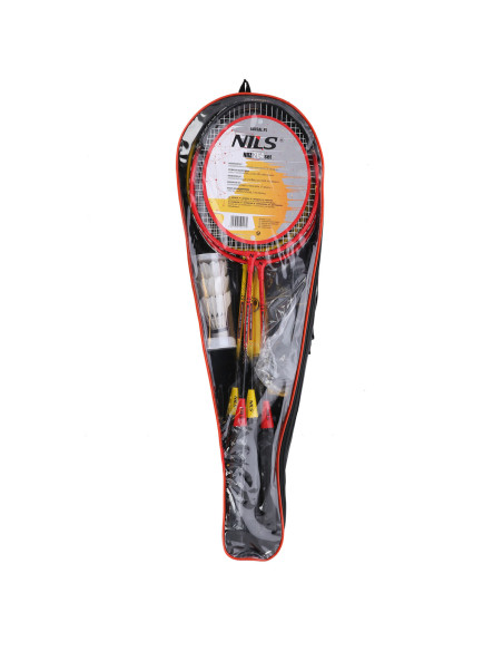 ALUMINIUM / BADMINTON-SET 4 SCHLÄGER + 3 FEDERBÄLLE + NETZ 600x60cm + SCHUTZHÜLLE NILS