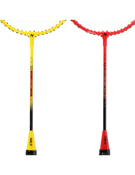 ALUMINIUM / BADMINTON-SET 4 SCHLÄGER + 3 FEDERBÄLLE + NETZ 600x60cm + SCHUTZHÜLLE NILS