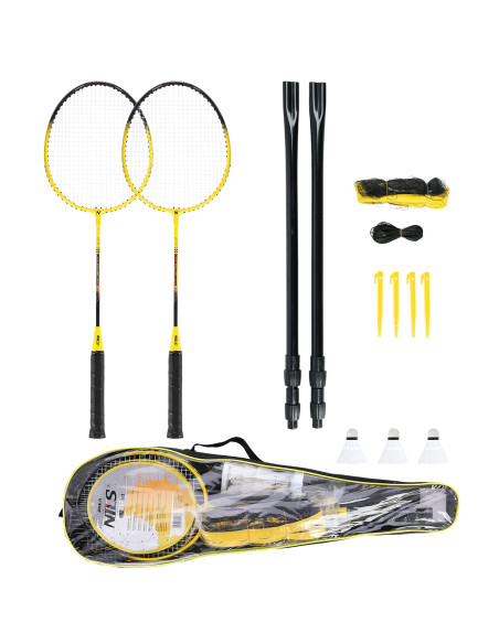 ALUMINIUM SET MIT BADMINTONSCHLÄGERN 2 SCHLÄGER + 3 FEDERBÄLLE + NETZ 600x60cm + SCHUTZHÜLLE NILS