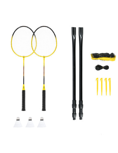 ALUMINIUM SET MIT BADMINTONSCHLÄGERN 2 SCHLÄGER + 3 FEDERBÄLLE + NETZ 600x60cm + SCHUTZHÜLLE NILS
