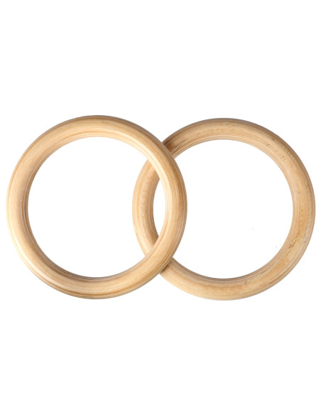 GYMNASTIKRINGE AUS HOLZ MIT LÄNGENMARKIERUNGEN KARABINERHAKEN HMS PREMIUM