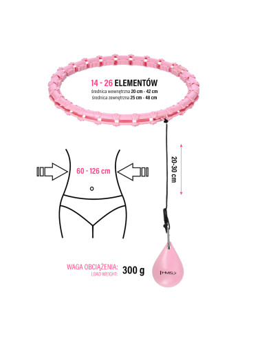 PLUS SIZE HULA-HOOP-REIFEN LIGHT PINK MIT MASSAGEPUNKTEN UND SCHWERKRAFTBALL HMS
