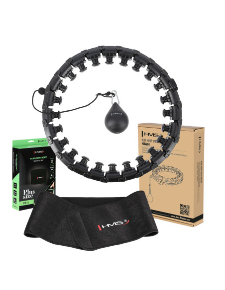 HHW12 HULA-HOOP-REIFEN PLUS SIZE BLACK MIT MASSAGENOPPEN UND ZÄHLER HMS + SLIMMING-GURT BR163 RED