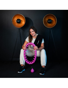 HHW12 HULA-HOOP-REIFEN PLUS SIZE VIOLET MIT MASSAGENOPPEN UND ZÄHLER HMS + SLIMMING-GURT BR163 BLACK