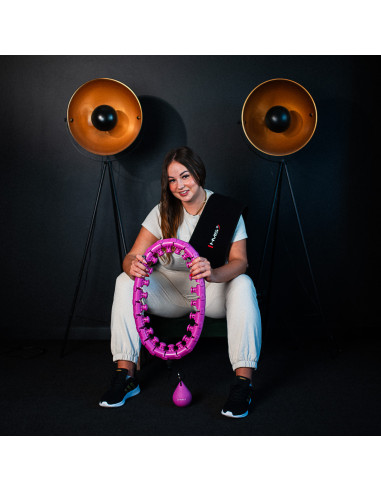 HHW12 HULA-HOOP-REIFEN PLUS SIZE VIOLET MIT MASSAGENOPPEN UND ZÄHLER HMS + SLIMMING-GURT BR163 BLACK