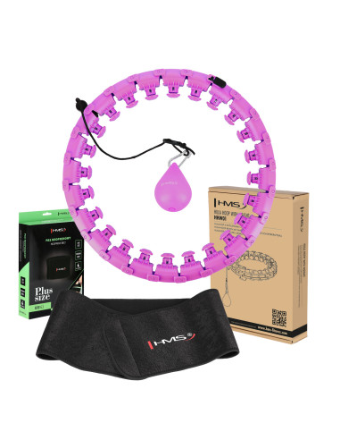 HHW12 HULA-HOOP-REIFEN PLUS SIZE VIOLET MIT MASSAGENOPPEN UND ZÄHLER HMS + SLIMMING-GURT BR163 BLACK