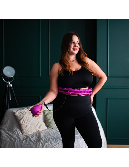 HHW12 HULA-HOOP-REIFEN PLUS SIZE VIOLET MIT MASSAGENOPPEN UND ZÄHLER HMS + SLIMMING-GURT BR163 BLACK