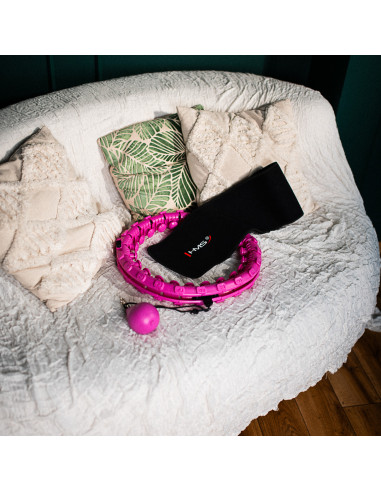 HHW12 HULA-HOOP-REIFEN PLUS SIZE VIOLET MIT MASSAGENOPPEN UND ZÄHLER HMS + SLIMMING-GURT BR163 BLACK