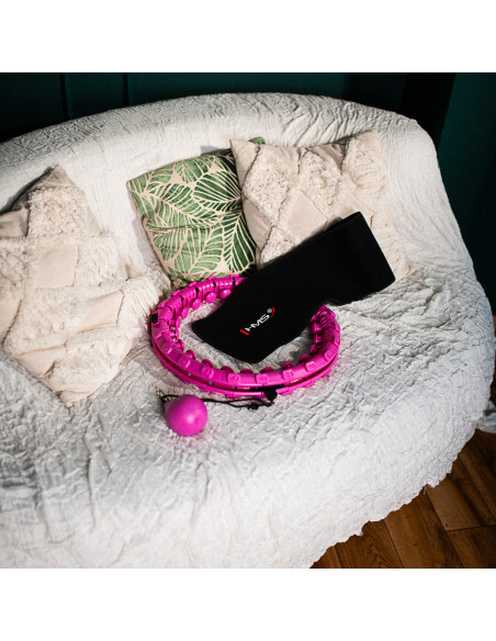 HHW12 HULA-HOOP-REIFEN PLUS SIZE VIOLET MIT MASSAGENOPPEN UND ZÄHLER HMS + SLIMMING-GURT BR163 BLACK