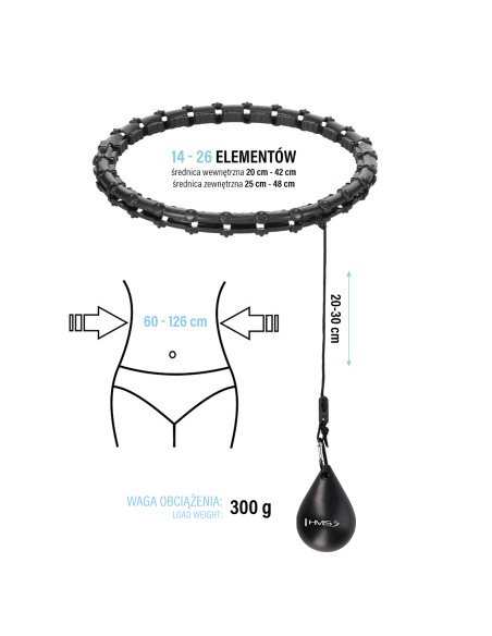 HULA-HOOP-REIFEN HHW11 BLACK MIT MASSAGENOPPEN UND SCHWERKRAFTBALL + BR163 BLACK PLUS SIZE HMS
